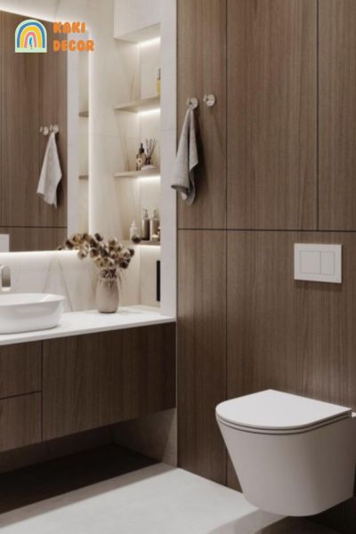 decor phòng tắm nhỏ đẹp với toilet treo tường